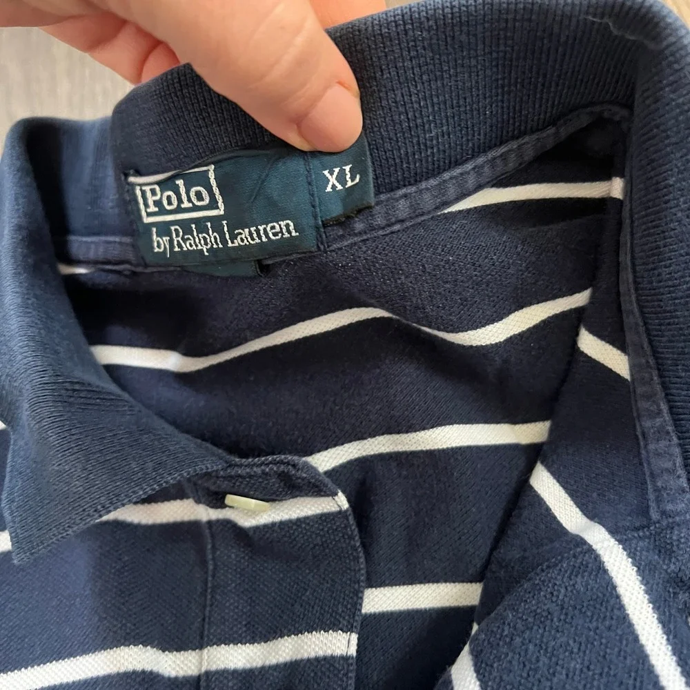 Polo by Ralph Lauren Mens XL short sleeve navy white stripe logo polo preppy